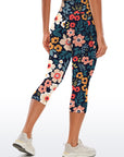 Flower big and small colorful flower dark capris