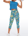 Flower big and small wildflower blue yoga capris