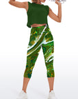 Tie dye green swirl water ripple capris