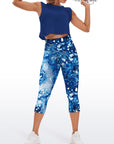 Abstract mixing blue tie dye water ripple capris