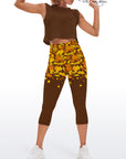 Botanical autumn falling maple leaves brown capris