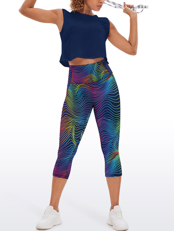 Colorful line printed technical capris