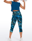 Blue and golden marble liquid water ripple capris