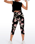 Flower pink magnolia black capris