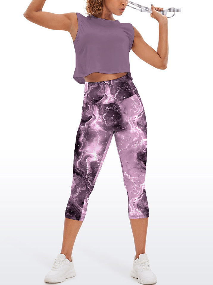 Abstract marble texture purple bubble swirls capris