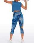 Abstract blue watercolor gold gilded capris