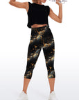 Universe galaxy abstract design of golden waves capris