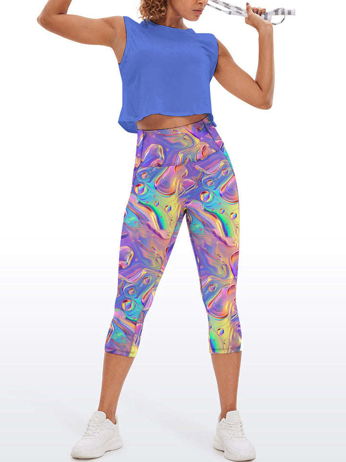 Colorful holographic abstract wavy water ripples capris