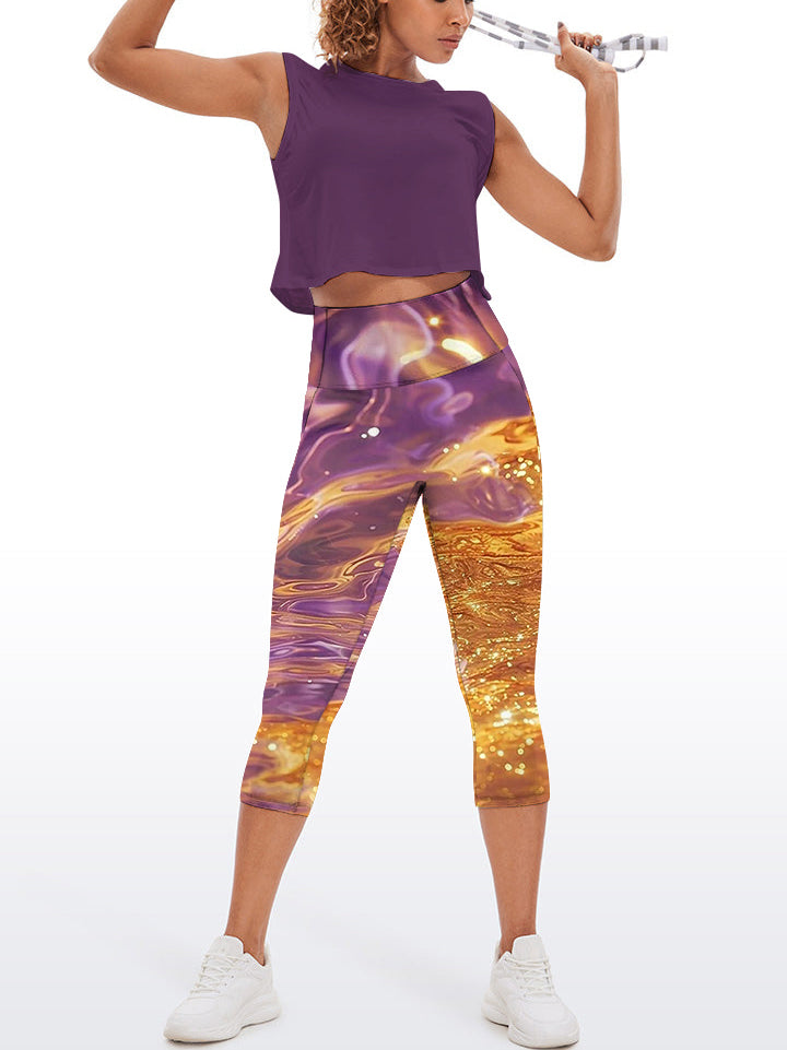 Water ripples with gold sunshine and purple captured capris