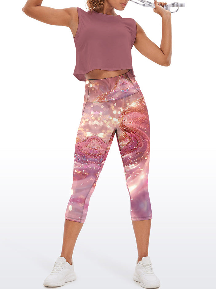 Pink water ripple gold glitter capris