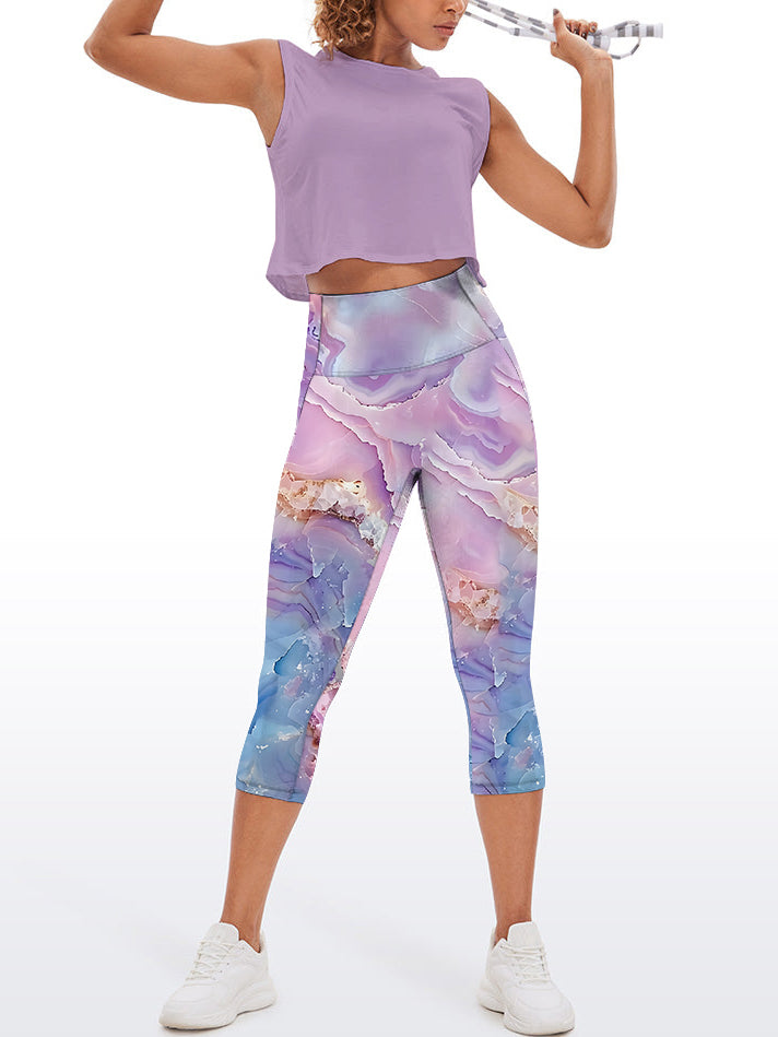 Abstract purple marble texture capris