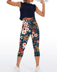 Flower big and small colorful flower dark capris