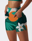 Botanical monstera leaf flower shorts