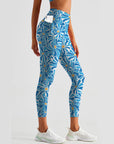 Flower abstract naive blue chrysanthemum leggings