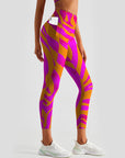 Orange and pink color block leggings