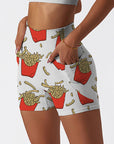 Cartoon french fries pattern print shorts