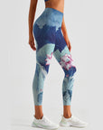 Blue pond lotus leaf lotus print breathable leggings