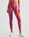 Orange and pink color block leggings