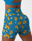 Fruit mango flower blue shorts