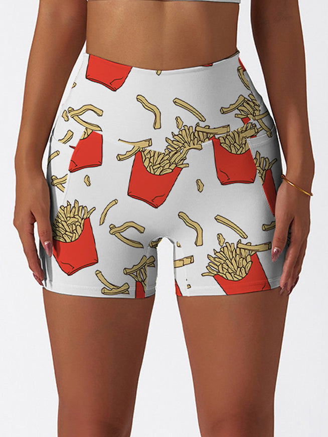 Cartoon french fries pattern print shorts