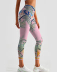 Botanical maldives coconut tree frangipani leaves leggings