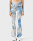 Gilt blue marble water ripple flare leggings