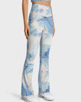 Gilt blue marble water ripple flare leggings