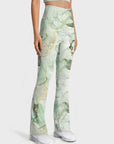 Gilt water ripple gold green marble print flare leggings