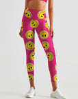 Cartoon happy face pink leggings