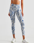 Flower blue lily of the valley rose tulip leaves print leggings