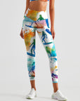 Riding surfboards on top of wave watercolor leggings