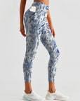 Flower blue lily of the valley rose tulip leaves print leggings