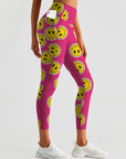 Cartoon happy face pink leggings