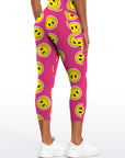 Cartoon happy face pink leggings