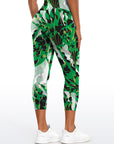 Botanical abstract green leaves pattern leggings