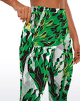 Botanical abstract green leaves pattern leggings