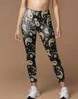 Vintage paisley floral seamless black leggings