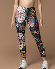 Flower big and small colorful flower dark leggings