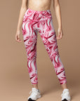 Red vortex liquid water ripple print leggings