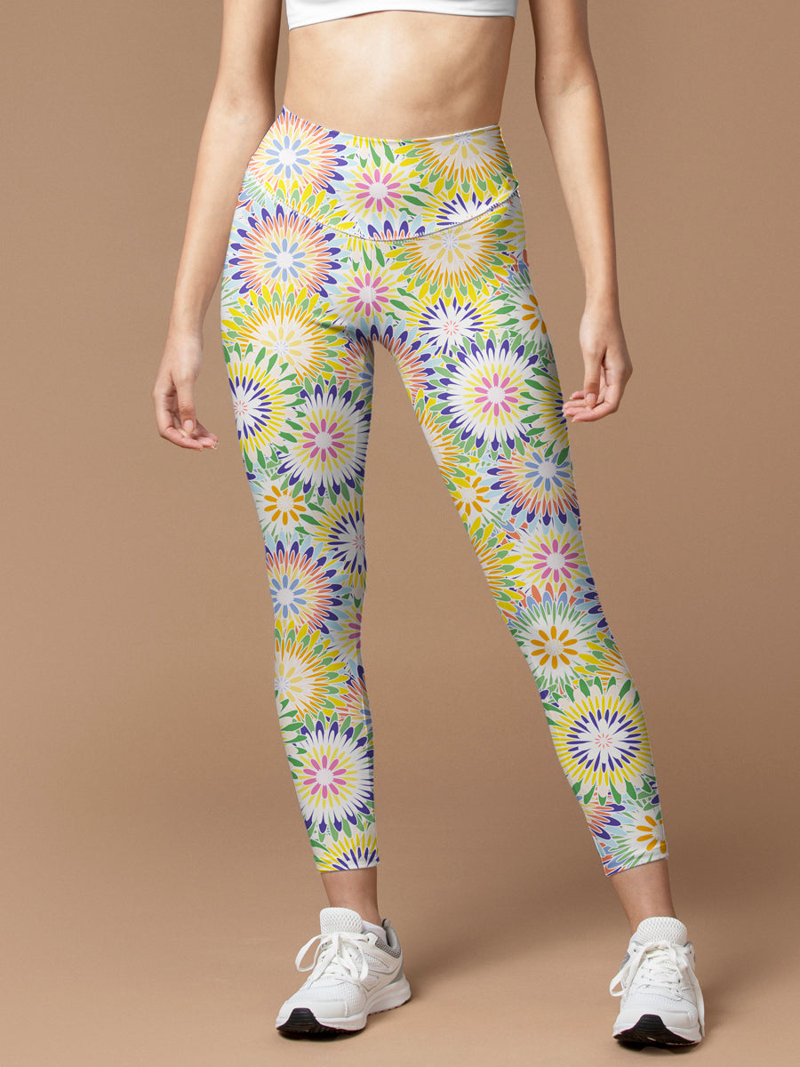 Colorful circular floral print leggings