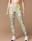 Colorful circular floral print leggings