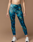 Blue and golden marble liquid water ripple leggings