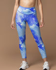 Watercolor galaxy print blue leggings