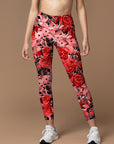 Flower red watercolor peony leggings