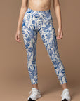 Flower blue lily of the valley rose tulip leaves print leggings