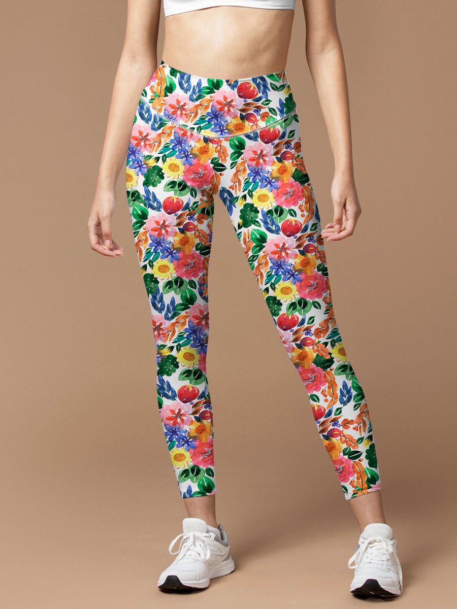 Flower hibiscus sunflower watercolor leggings