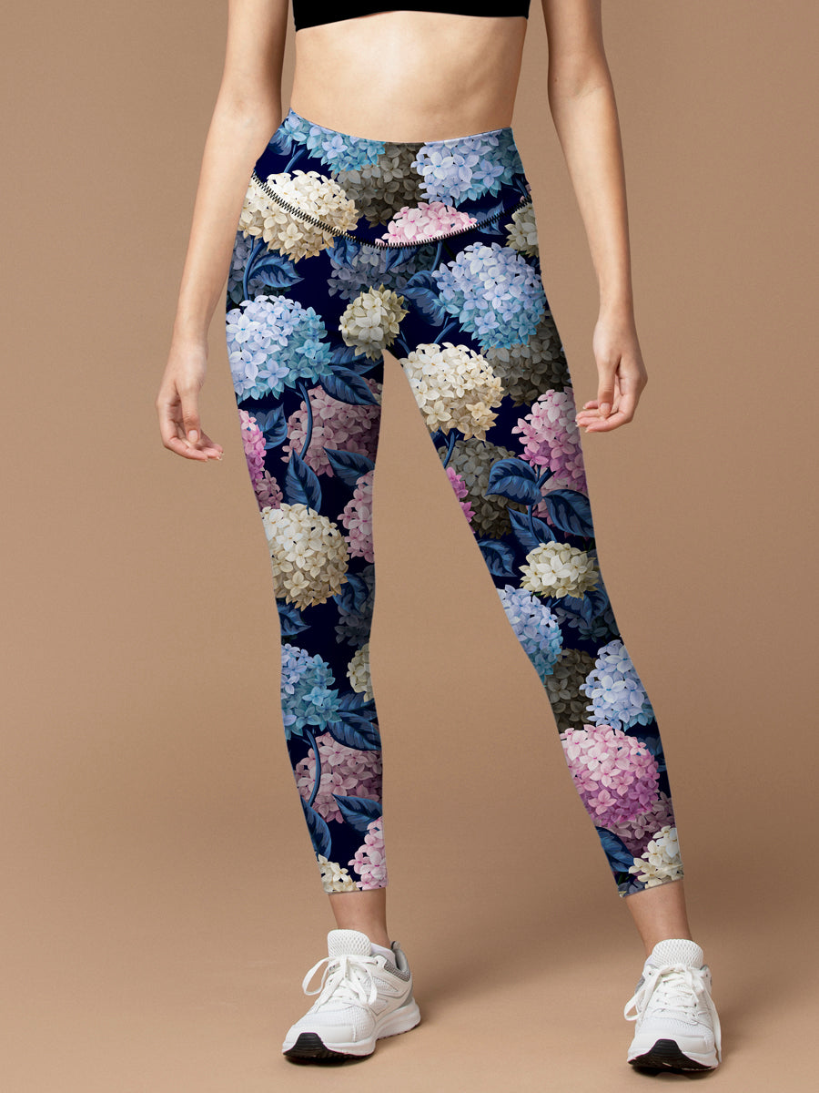 Flower multicolor hydrangeas dark leggings