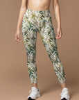 Botanical green gray leaves leggings