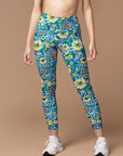 Flower big and small wildflower blue yoga leggings