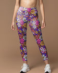 Flower hand drawn groovy breathable waistband leggings